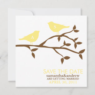 Trouwkaart met monogram van liefdesvogels save the date