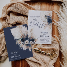 Trouwkaart met Navy Blauwe Boheemse Pampas