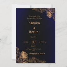 Trouwkaart met Navy Blauwe & Gouden QR Code