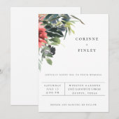 Trouwkaart met Navy Coral Bloemen Aankondiging (Voorkant / Achterkant)