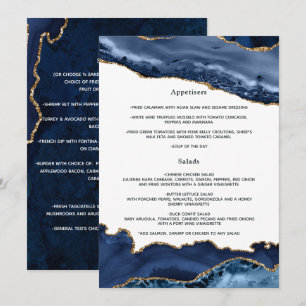 Trouwkaart met Navy en Goud Agate Menu