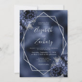 Trouwkaart met QR-code en marineblauw bloemmotief Kaart (Voorkant)