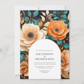 Trouwkaart met QR-code en thema Teal Burnt Orange Kaart (Voorkant)