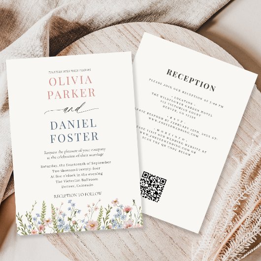 Trouwkaart met QR-code voor wilde bloementuin Kaart