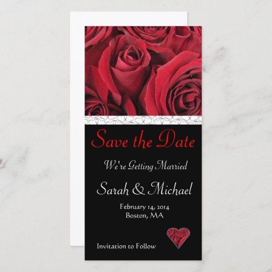 Trouwkaart met rode roos 'Save the Date' Save The Date (Voorkant / Achterkant)