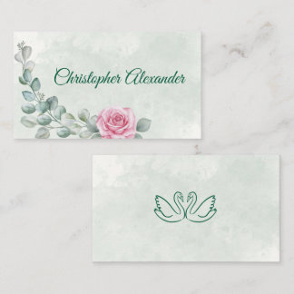 Trouwkaart met Roze Roos & Eucalyptus Plaatskaartje