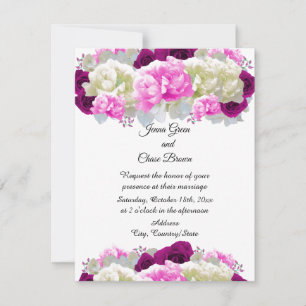 Trouwkaart met rozen en roze pioenrozen bloemen kaart