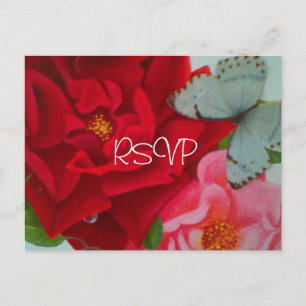 Trouwkaart met rozen en vlinder RSVP met foto Uitnodiging Briefkaart
