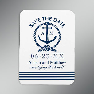 Trouwkaart met scheepsanker in marineblauw magneet
