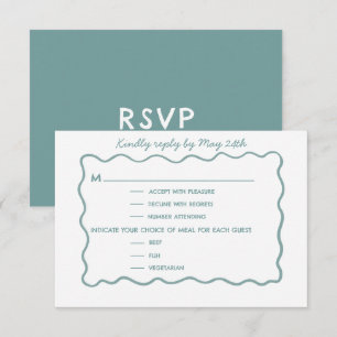 Trouwkaart met speelse krabbel in blauw RSVP kaartje