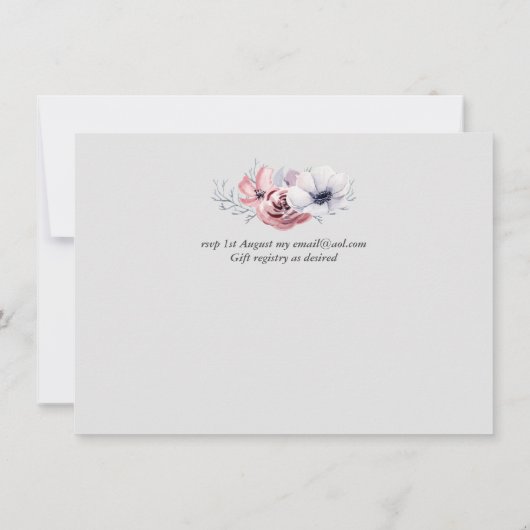 Trouwkaart met stoffig blauwe koraal moderne bruil (Achterkant)