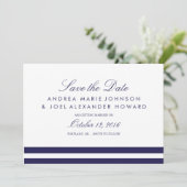 Trouwkaart met strepen in marineblauw 'Save the Da Save The Date (Staand voorkant)