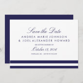 Trouwkaart met strepen in marineblauw 'Save the Da Save The Date (Voorkant / Achterkant)