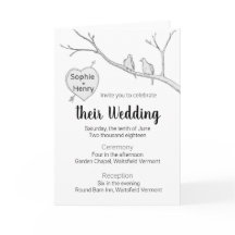 Trouwkaart met twee duiven en hartboom