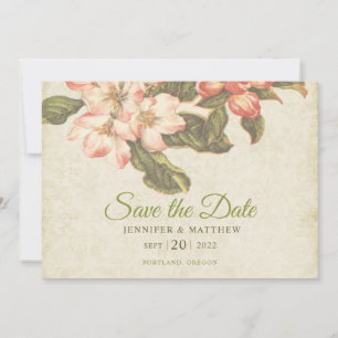 Trouwkaart met vintage appelbloesem 'Save the Date