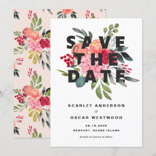 Trouwkaart met Vintage Aquarel Botanicals Save The Date