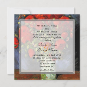 Trouwkaart met vintage bloemen rode klaprozen kaart
