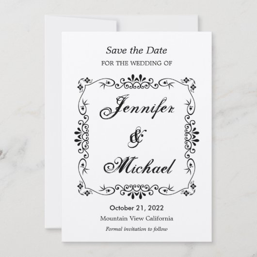 Trouwkaart met vintage bloemenpatroon save the date (Voorkant)