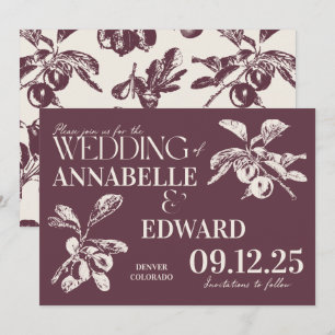 Trouwkaart met vintage botanische afbeeldingen in kaart