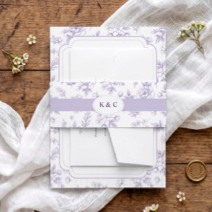 Trouwkaart met vintage lavendel bloemen toile init uitnodigingen wikkel