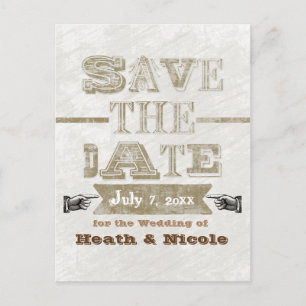 Trouwkaart met vintage look en save the date tekst aankondigingskaart