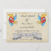 Trouwkaart met vintage tattoo thema Save the Date Kaart (Achterkant)