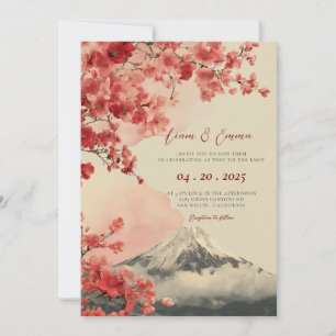 Trouwkaart met Vintage Waterverf Japanse Landschap Kaart
