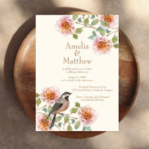 Trouwkaart met vogels in bloemen