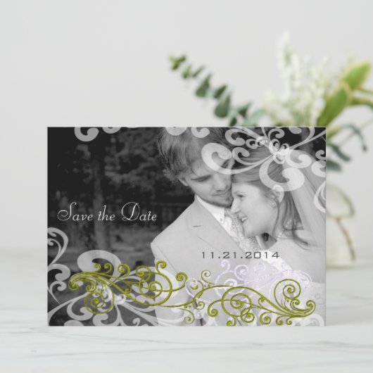 Trouwkaart met wervelend foto-effect kaart (Staand voorkant)