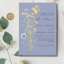 trouwkaart met wilde bloem schrift in het blauw