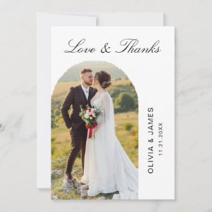 Trouwkaart met witte boog en tekst 'Love and Thank Bedankkaart