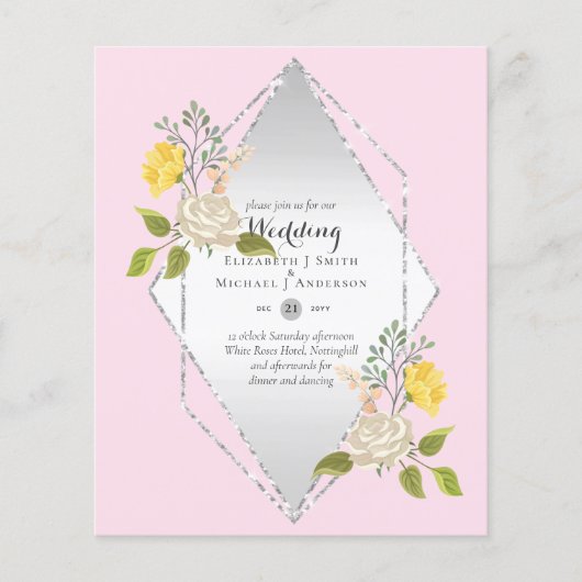 Trouwkaart met witte roos en gele bloem voor weini (Voorkant)