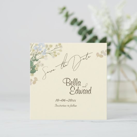 Trouwkaart met zachte bloemendesign voor save-the- save the date (Staand voorkant)
