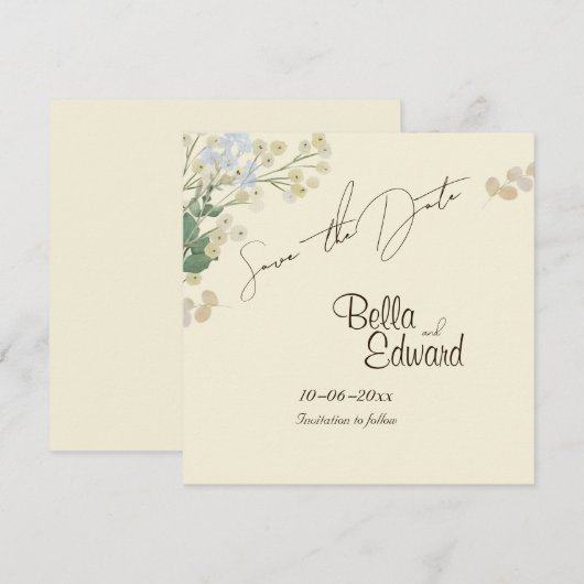 Trouwkaart met zachte bloemmotief save the date (Voorkant / Achterkant)