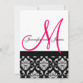 Trouwkaart Monogram Zwart Roze Damast Kaart (Voorkant)