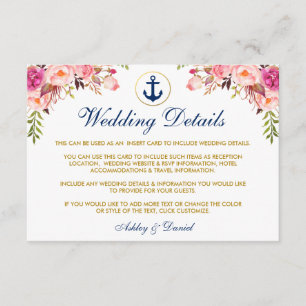 Trouwkaart Nautilus Bloemendetails Blauwe Insteekk Informatiekaartje