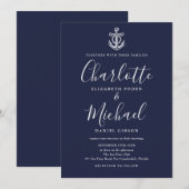 Trouwkaart Nautisch Anker Marineblauw en Witte Sch Kaart (Voorkant / Achterkant)