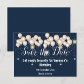 Trouwkaart Navy Blauwe Ballon Glitteren RSVP Kaartje (Voorkant / Achterkant)