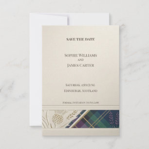 Trouwkaart 'Navy Tartan Thistle' om de datum te re Save The Date