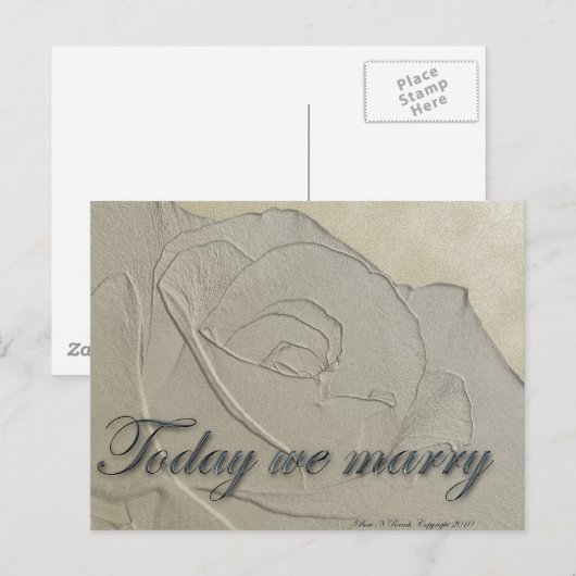 Trouwkaart reliëf roos uitnodiging briefkaart (Voorkant / Achterkant)
