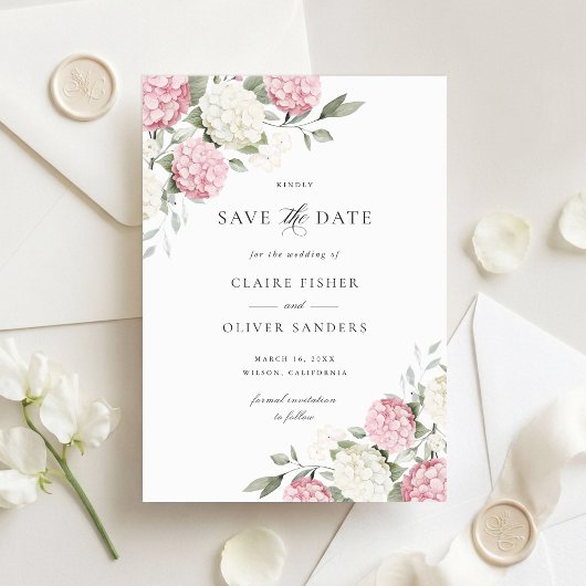 Trouwkaart Roze Hydrangea Bloemen Save the Date Kaart