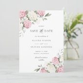 Trouwkaart Roze Hydrangea Bloemen Save the Date Kaart (Staand voorkant)