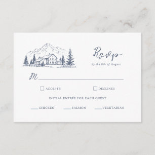 Trouwkaart RSVP Navy Winter Mountain Informatiekaartje