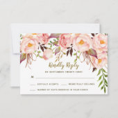 Trouwkaart RSVP Roze Pioen Vintage Goud (Voorkant)