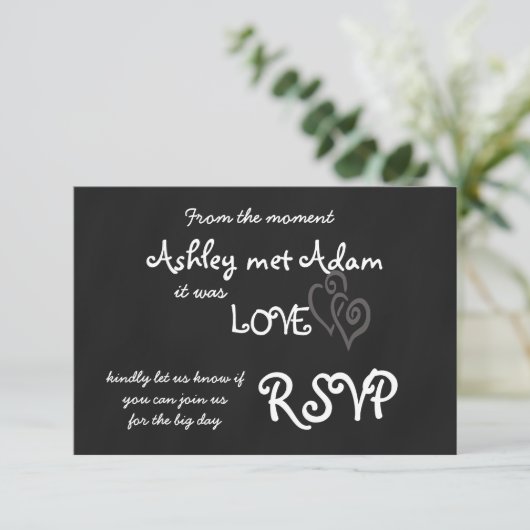 Trouwkaart RSVP | Schoolbord Romantische Liefde (Staand voorkant)