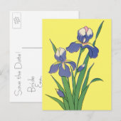 Trouwkaart 'Save the Date', paarse Iris bloemen Aankondigingskaart (Voorkant / Achterkant)