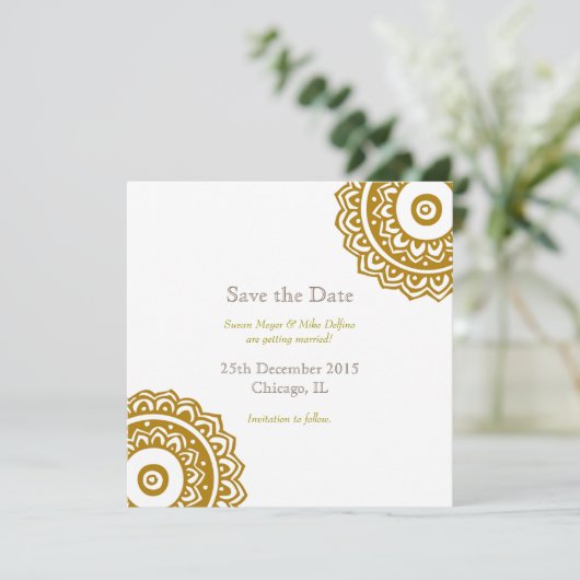 Trouwkaart save the date uitnodigingskaart goud wi (Staand voorkant)