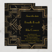 Trouwkaart "Save the Date", zwart, Great-Gatsby, s Kaart (Voorkant / Achterkant)