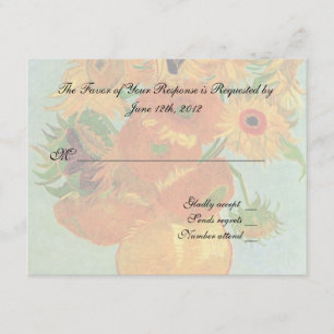trouwkaart, van gogh zonnebloemen RSVP kaartje