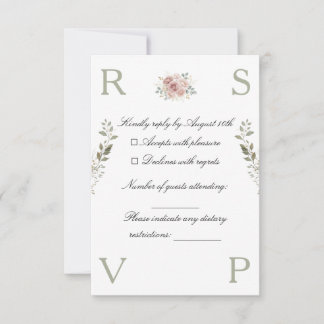 Trouwkaart versierd met bloemen RSVP kaartje